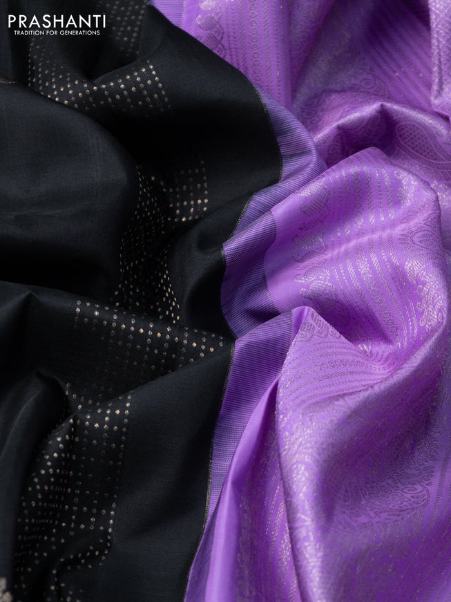Pure kanchipuram silk saree black and lavender with allover zari weaves & buttas and zari woven border