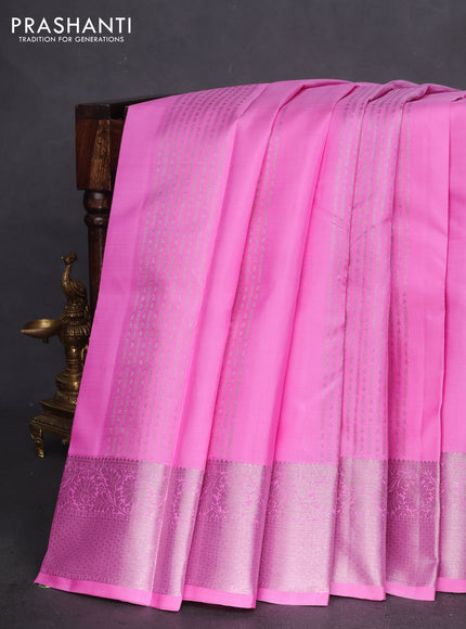 Pure kanchipuram silk saree lotus pink and teal shade with allover zari weaves & buttas and zari woven floral border