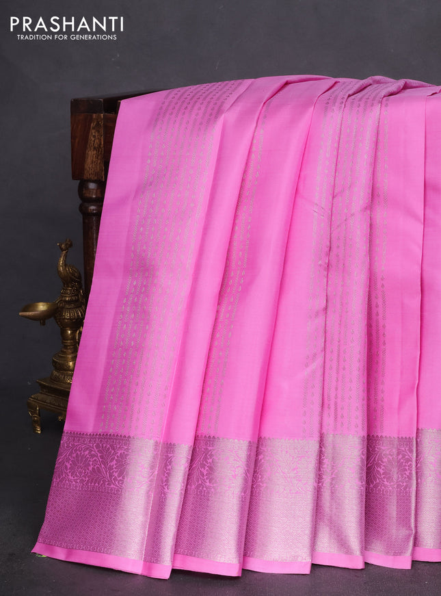 Pure kanchipuram silk saree lotus pink and teal shade with allover zari weaves & buttas and zari woven floral border