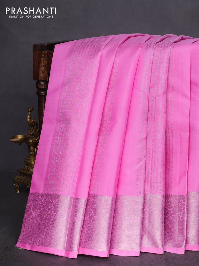 Pure kanchipuram silk saree lotus pink and teal shade with allover zari weaves & buttas and zari woven floral border