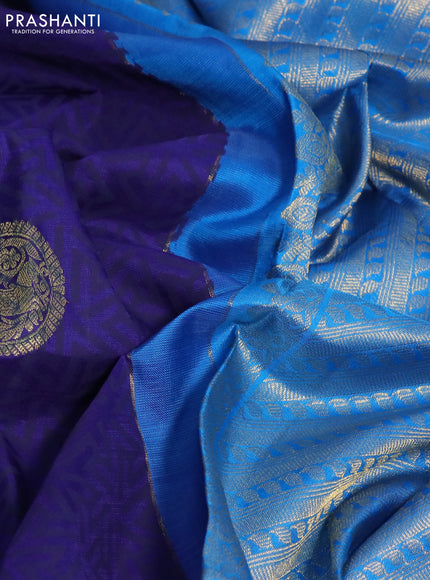 Pure kanchipuram silk saree blue and cs blue with allover geometric prints & zari buttas and zari woven border