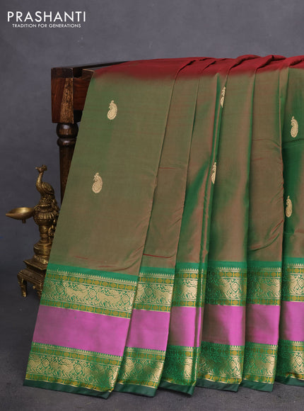Pure kanchipuram silk saree manthulir green with zari woven buttas and ganga jamuna border