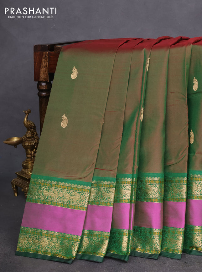 Pure kanchipuram silk saree manthulir green with zari woven buttas and ganga jamuna border