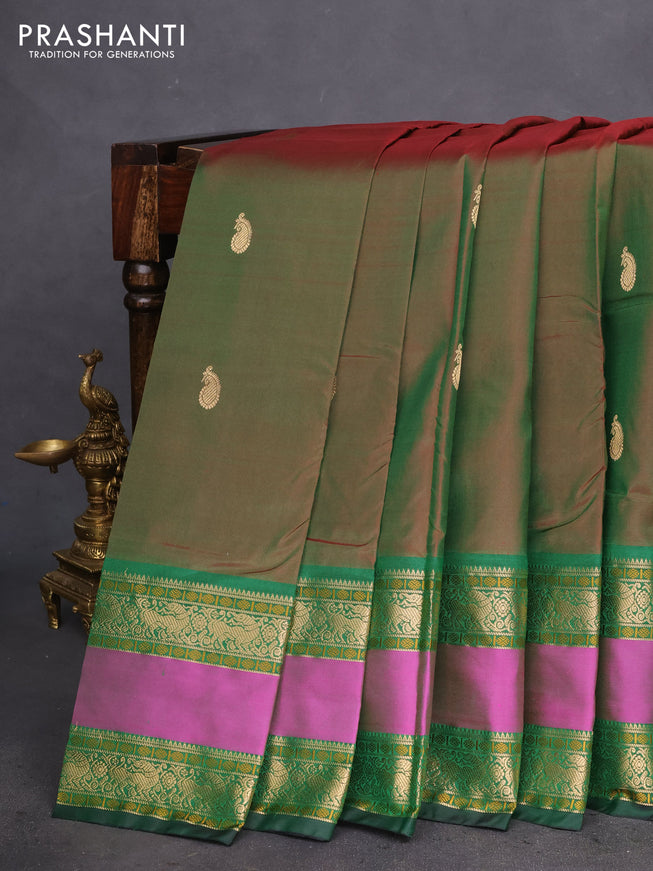 Pure kanchipuram silk saree manthulir green with zari woven buttas and ganga jamuna border