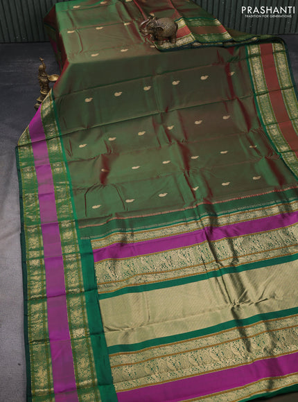 Pure kanchipuram silk saree manthulir green with zari woven buttas and ganga jamuna border