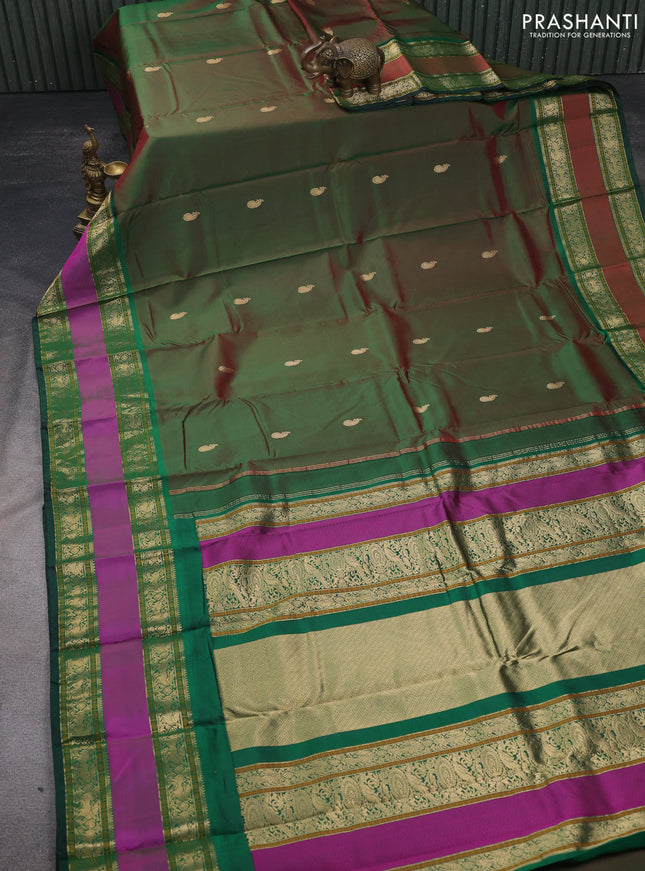 Pure kanchipuram silk saree manthulir green with zari woven buttas and ganga jamuna border