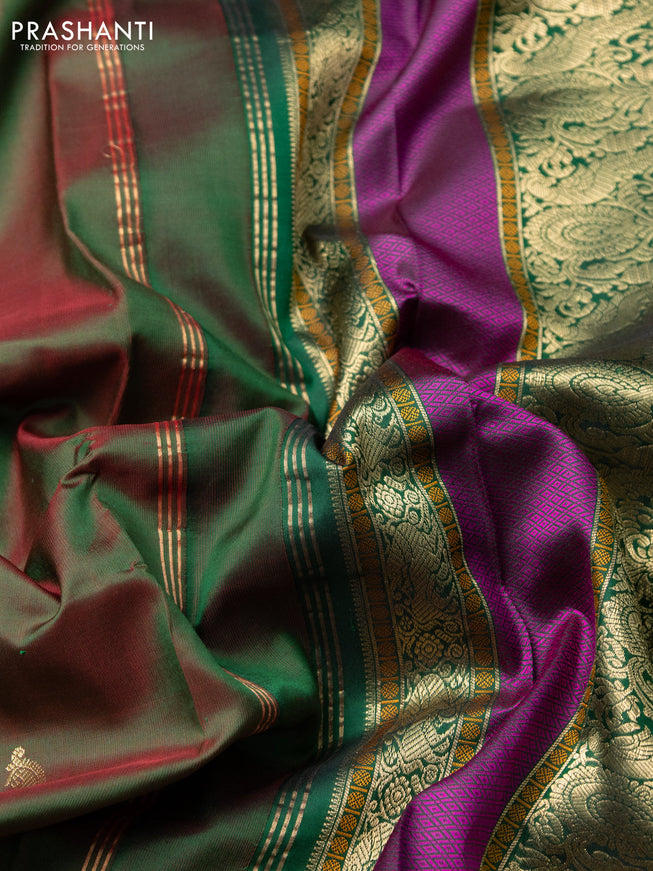 Pure kanchipuram silk saree manthulir green with zari woven buttas and ganga jamuna border