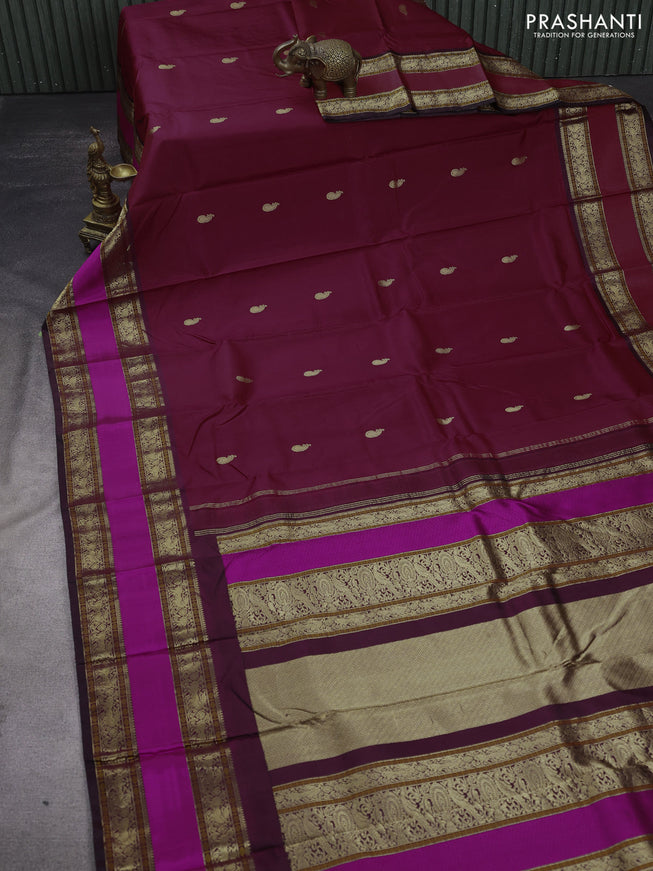 Pure kanchipuram silk saree maroon with zari woven buttas and ganga jamuna border