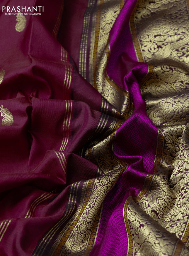 Pure kanchipuram silk saree maroon with zari woven buttas and ganga jamuna border