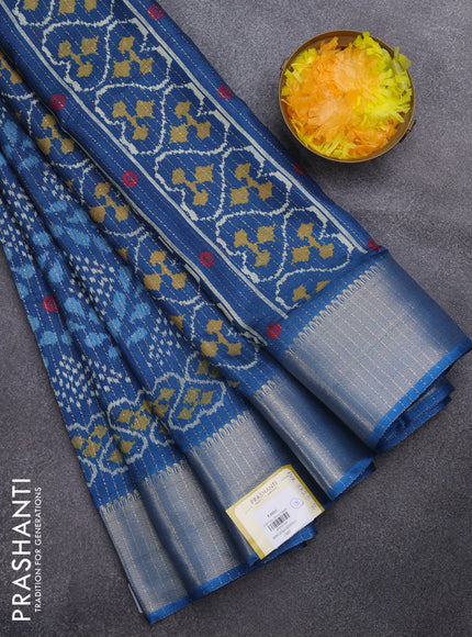 Semi dola saree peacock blue with allover zari weaves & ikat prints and zari woven border