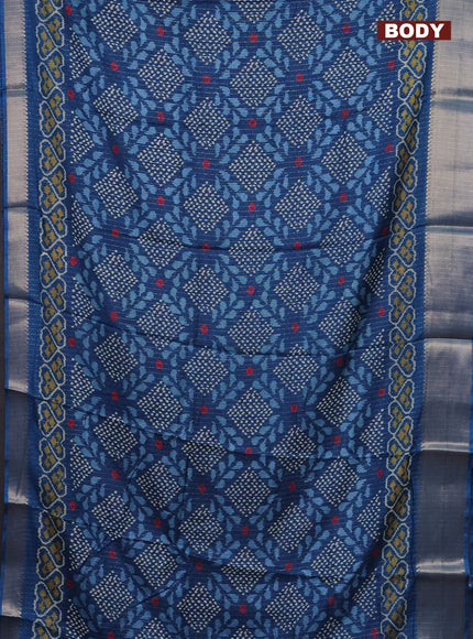 Semi dola saree peacock blue with allover zari weaves & ikat prints and zari woven border
