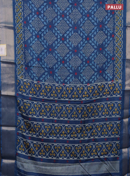Semi dola saree peacock blue with allover zari weaves & ikat prints and zari woven border