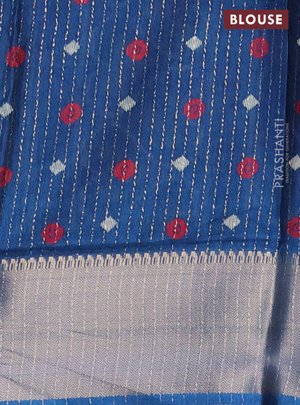 Semi dola saree peacock blue with allover zari weaves & ikat prints and zari woven border