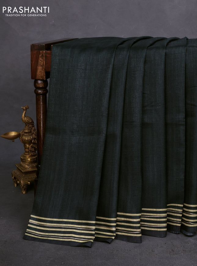 Semi matka tussar saree black and deep maroon with plain body and geometric printed pallu