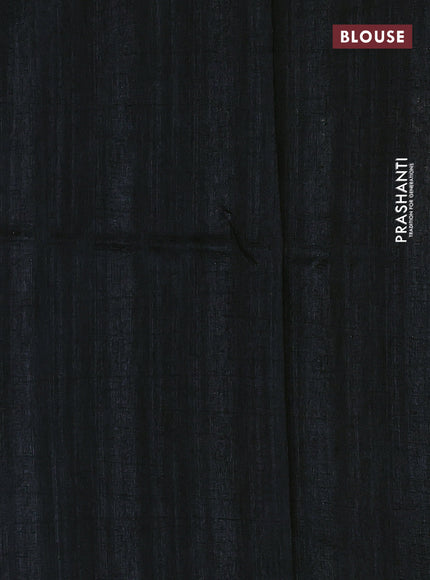 Semi matka tussar saree black and deep maroon with plain body and geometric printed pallu