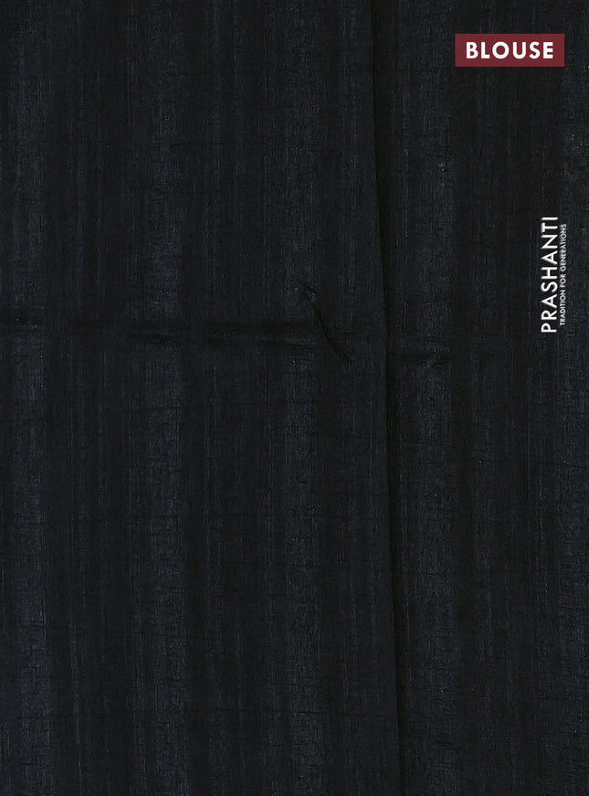 Semi matka tussar saree black and deep maroon with plain body and geometric printed pallu