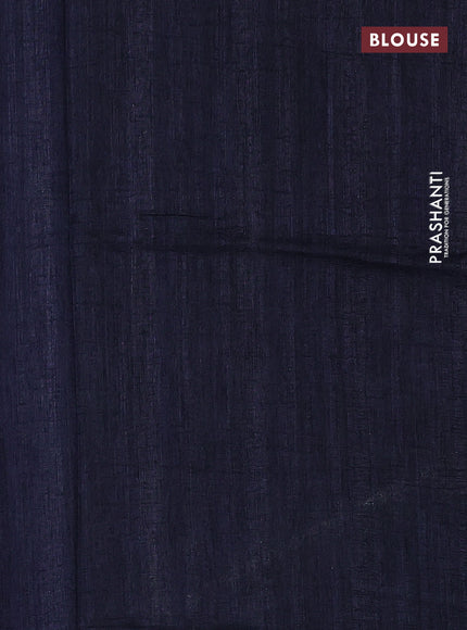 Semi matka tussar saree black and elaichi green navy blue with plain body and geometric printed pallu