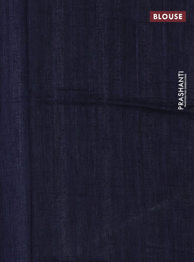 Semi matka tussar saree black and elaichi green navy blue with plain body and geometric printed pallu