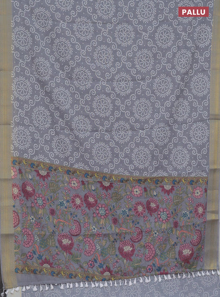 Spun cotton saree grey with allover bandhani prints and zari woven border