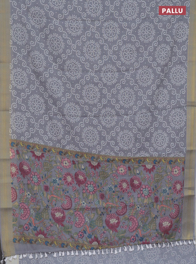 Spun cotton saree grey with allover bandhani prints and zari woven border