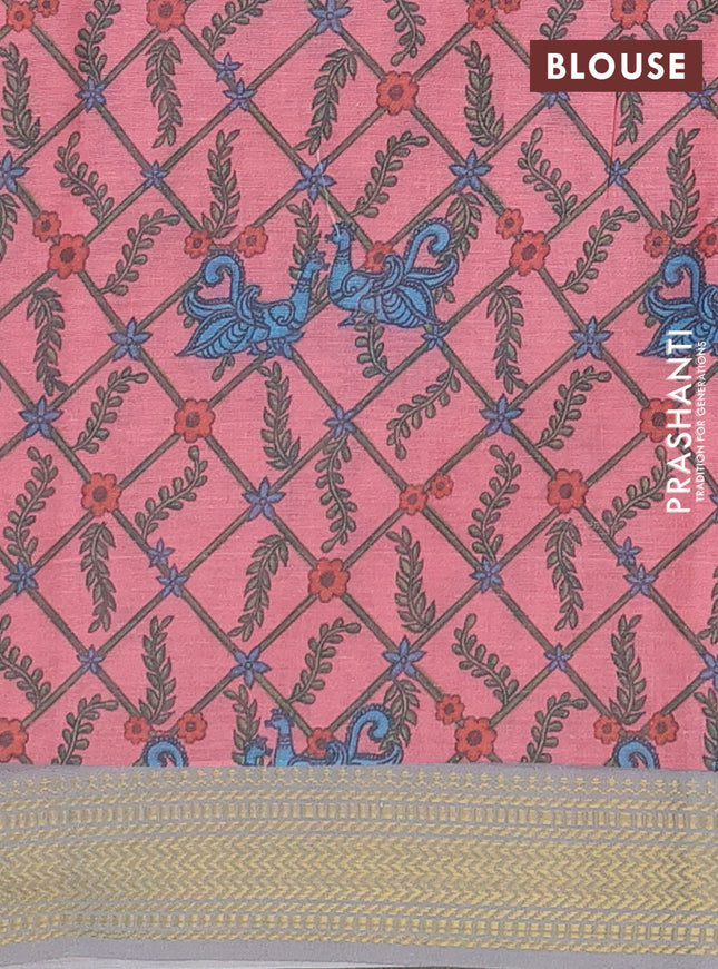 Spun cotton saree grey with allover bandhani prints and zari woven border