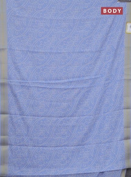 Spun cotton saree blue shade with allover bandhani prints and zari woven border