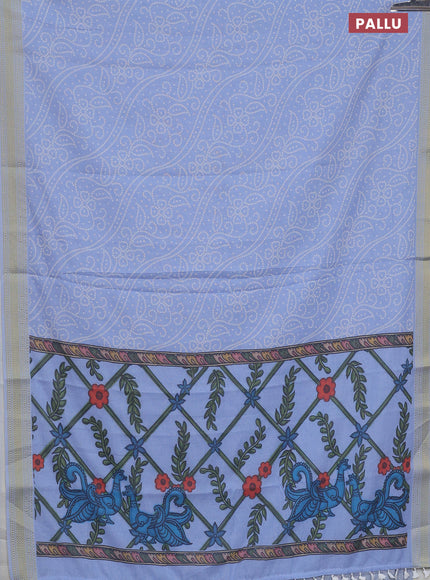 Spun cotton saree blue shade with allover bandhani prints and zari woven border