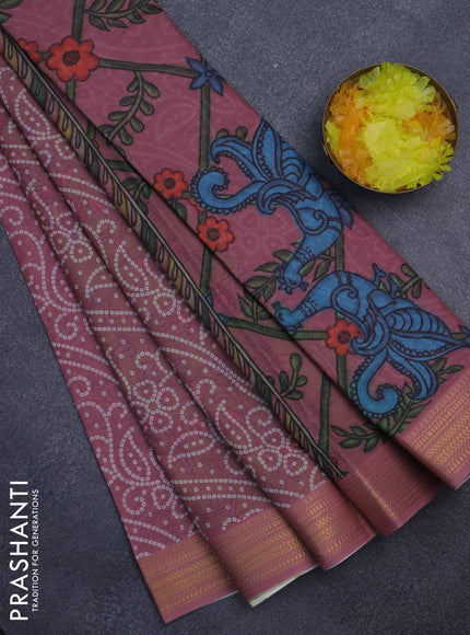 Spun cotton saree maroon shade with allover bandhani prints and zari woven border