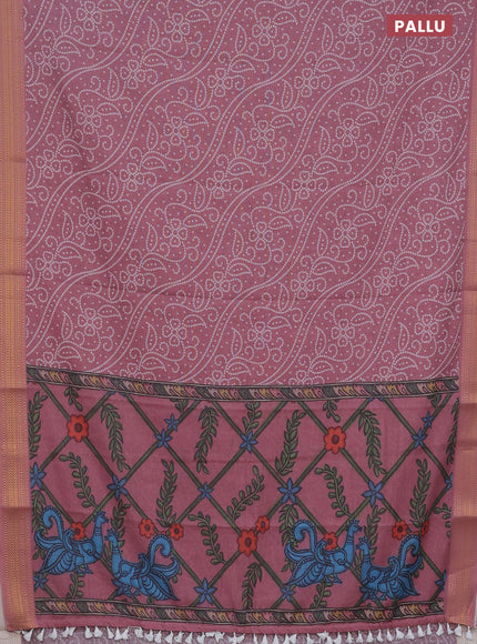 Spun cotton saree maroon shade with allover bandhani prints and zari woven border