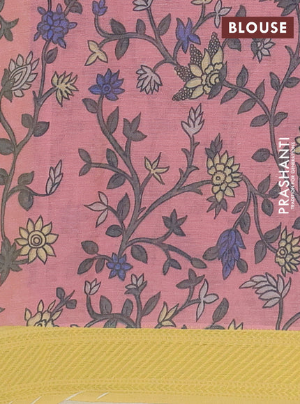 Spun cotton saree yellow with allover bandhani prints and zari woven border