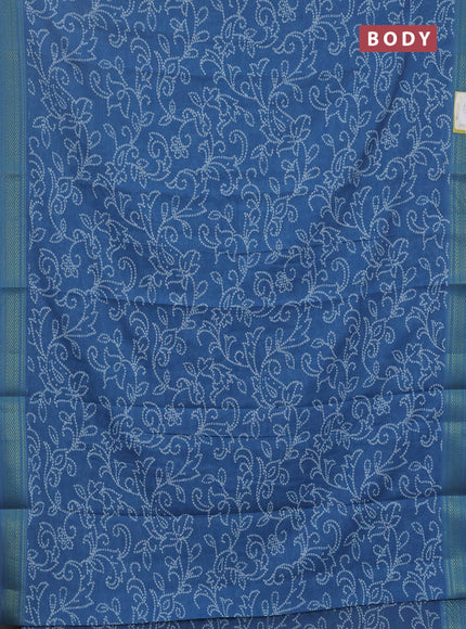 Spun cotton saree blue shade with allover bandhani prints and zari woven border