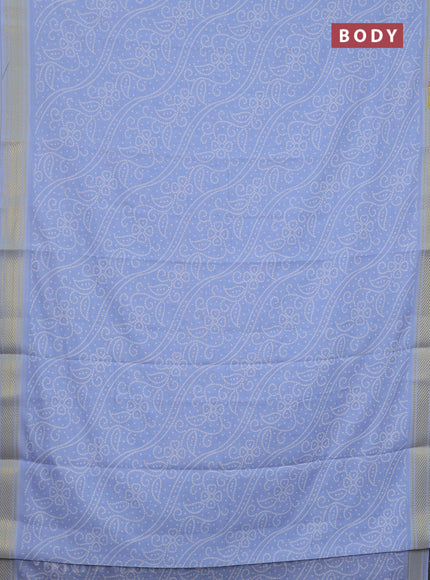 Spun cotton saree blue shade with allover bandhani prints and zari woven border