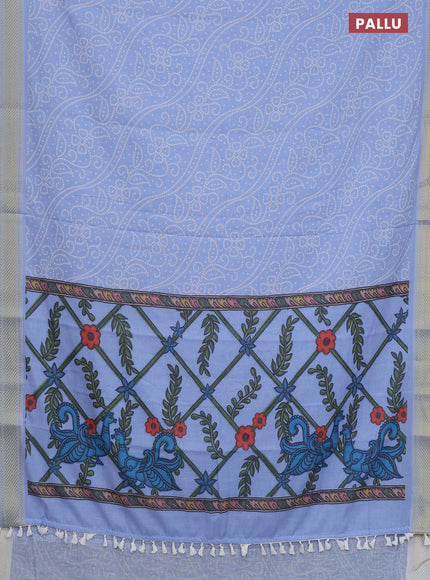Spun cotton saree blue shade with allover bandhani prints and zari woven border