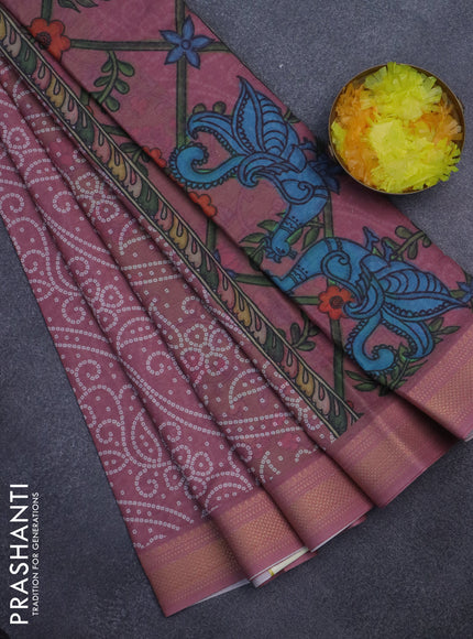 Spun cotton saree pastel maroon with allover bandhani prints and zari woven border