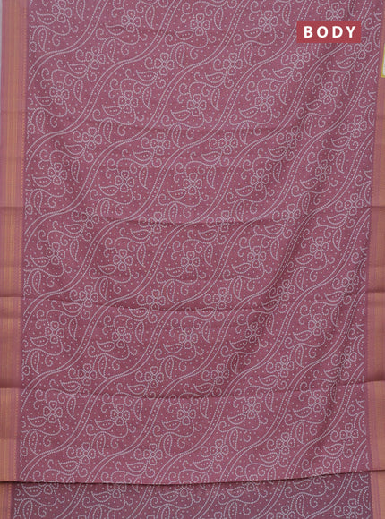 Spun cotton saree pastel maroon with allover bandhani prints and zari woven border