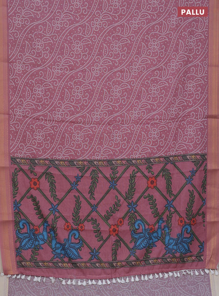 Spun cotton saree pastel maroon with allover bandhani prints and zari woven border