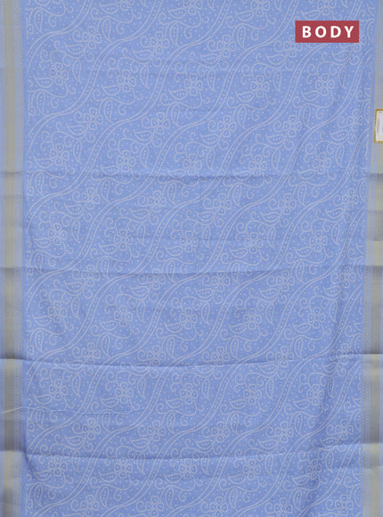 Spun cotton saree blue shade with allover bandhani prints and zari woven border