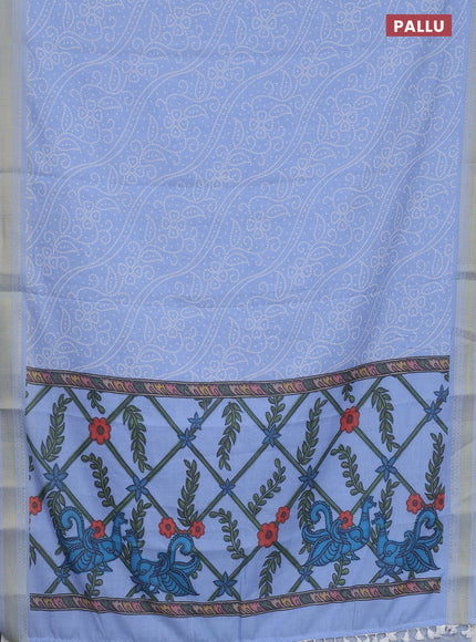 Spun cotton saree blue shade with allover bandhani prints and zari woven border