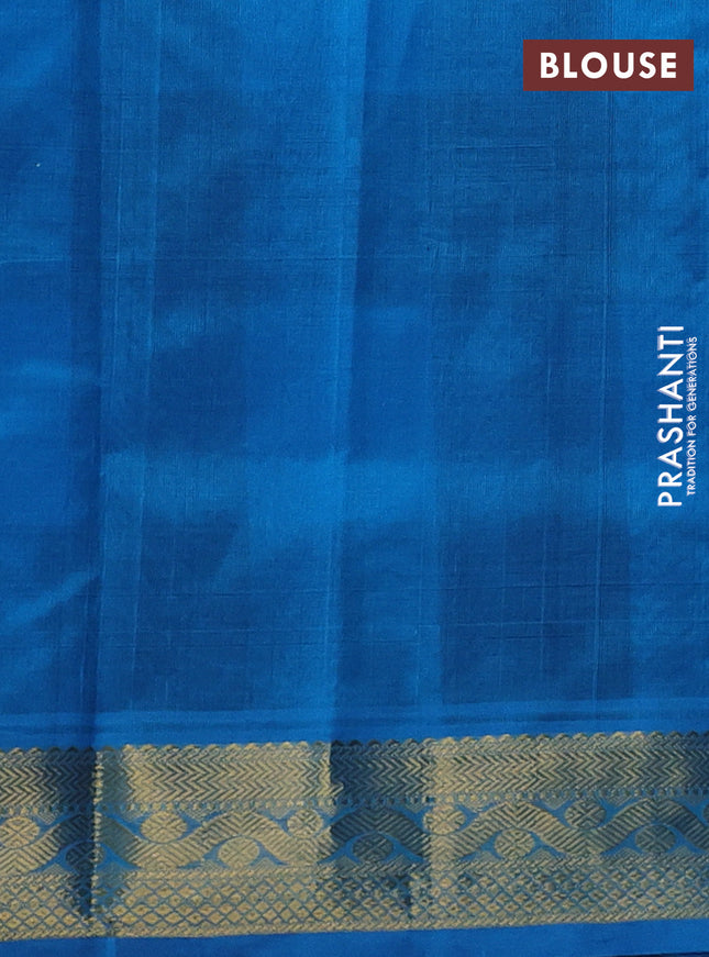 Silk cotton saree black and cs blue with allover paalum pazhamum & annam zari buttas and zari woven border