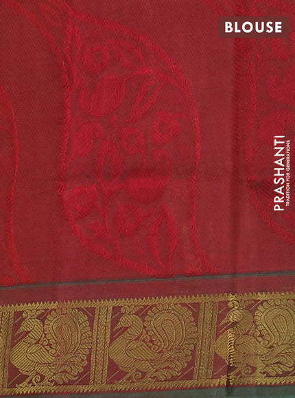 Silk cotton saree red shade and dual shade of greenish red with allover self emboss jacquard and annam zari woven border
