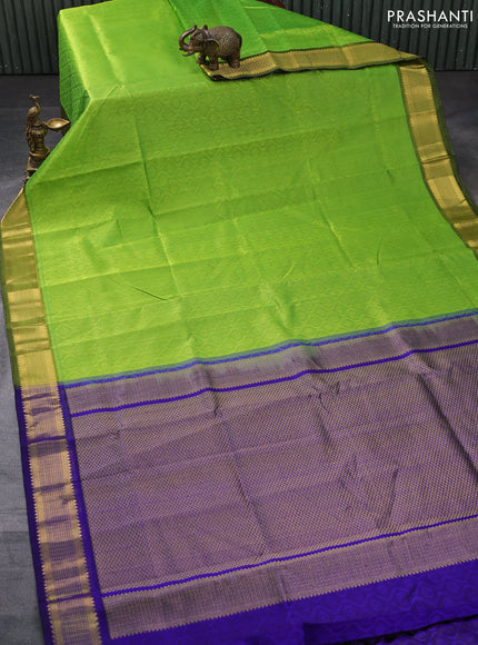 Silk cotton saree light green and blue with allover self emboss jacquard and rich zari woven border