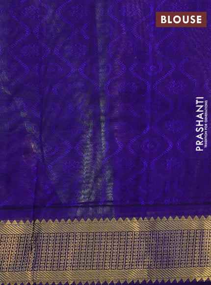 Silk cotton saree light green and blue with allover self emboss jacquard and rich zari woven border