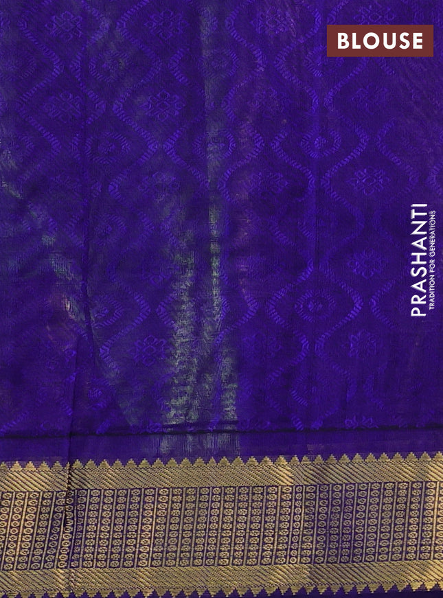 Silk cotton saree light green and blue with allover self emboss jacquard and rich zari woven border