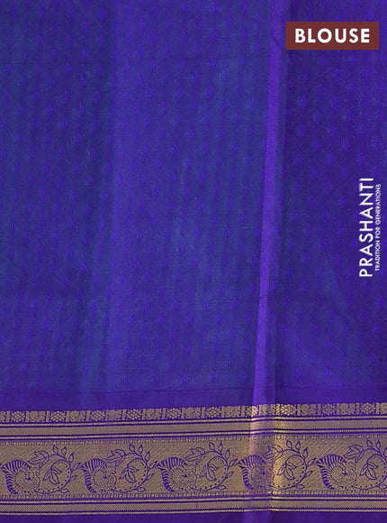 Silk cotton saree teal green and blue with allover self emboss jacquard & zari buttas and rich zari woven border