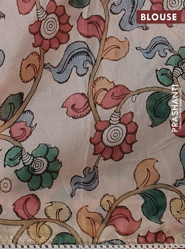 Semi organza saree peach pink and beige with allover embroidery work and applique pallu & blouse