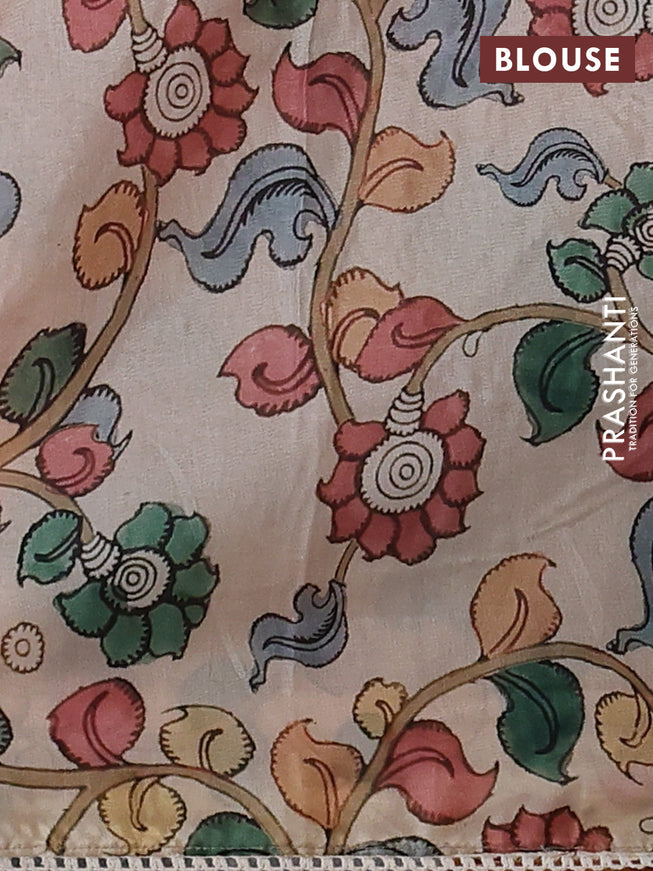 Semi organza saree peach pink and beige with allover embroidery work and applique pallu & blouse