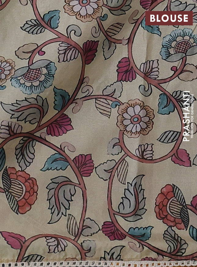 Semi organza saree pastel shade and beige with allover embroidery work and applique pallu & blouse