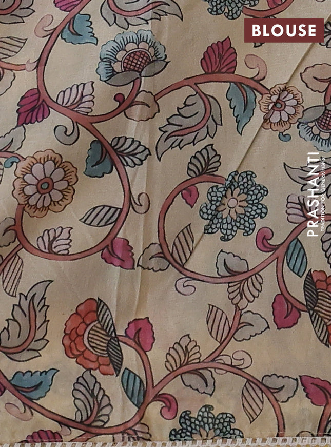 Semi organza saree sandal and beige with allover embroidery work and applique pallu & blouse