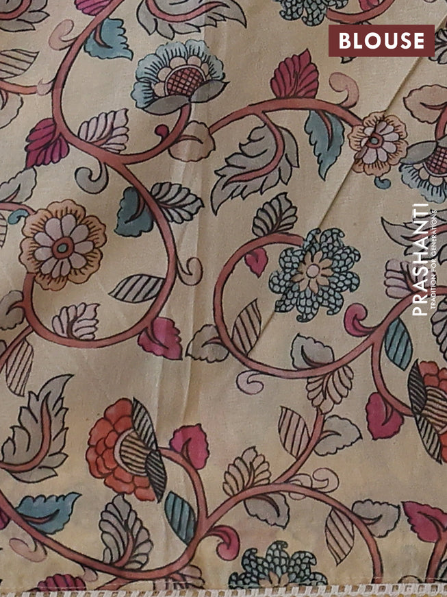 Semi organza saree sandal and beige with allover embroidery work and applique pallu & blouse