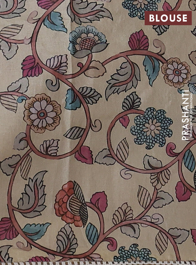 Semi organza saree pastel grey and beige with allover embroidery work and applique pallu & blouse